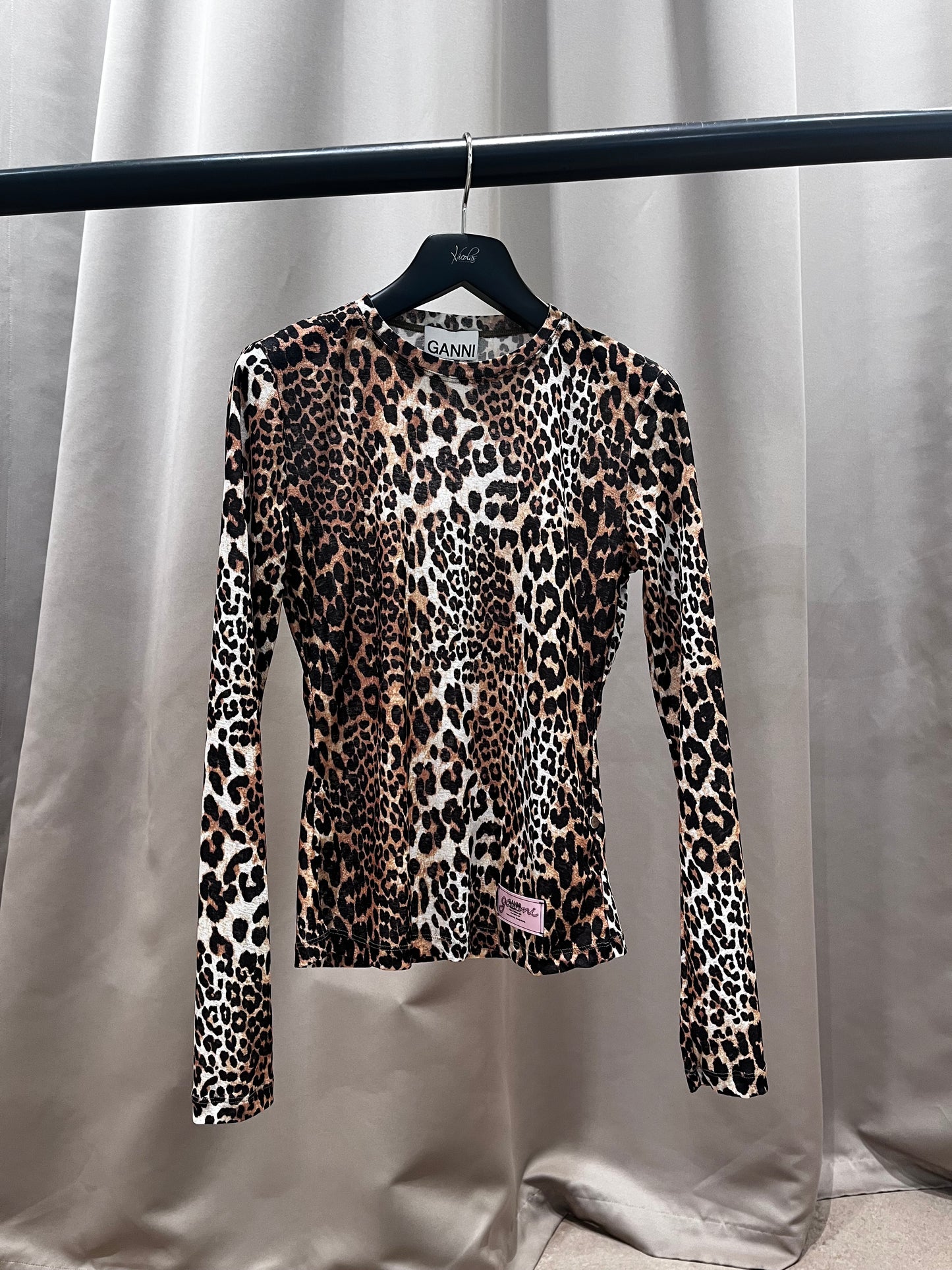 GANNI T4208 t-shirt long sleeve leopard print