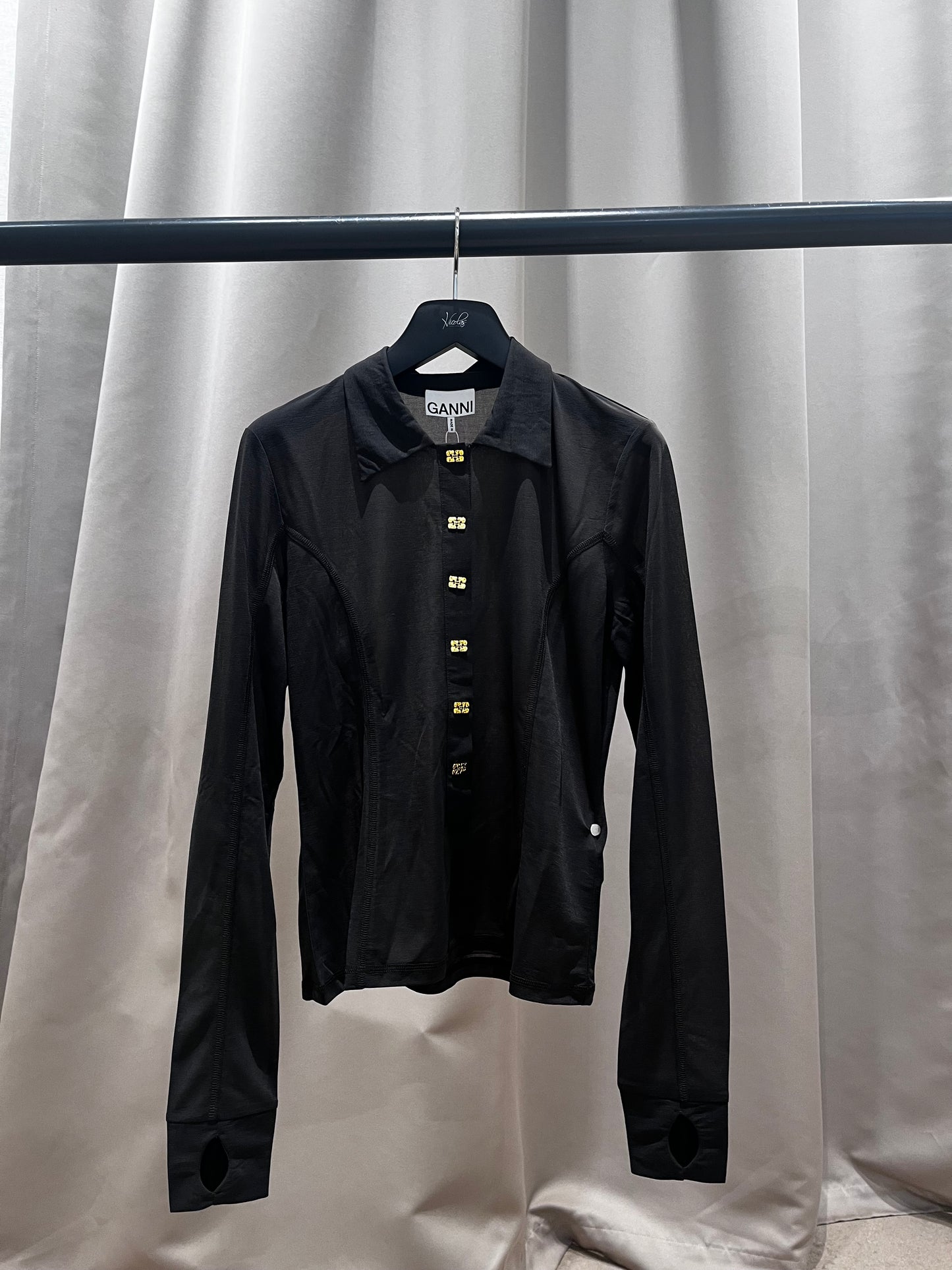 GANNI T4241 t-shirt long sleeve dark grey