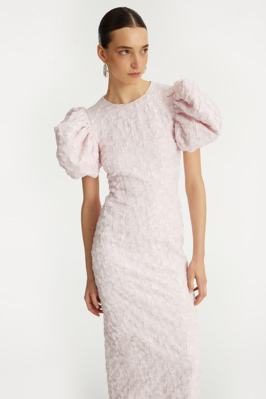 ROTATE jacquard puff midi dress