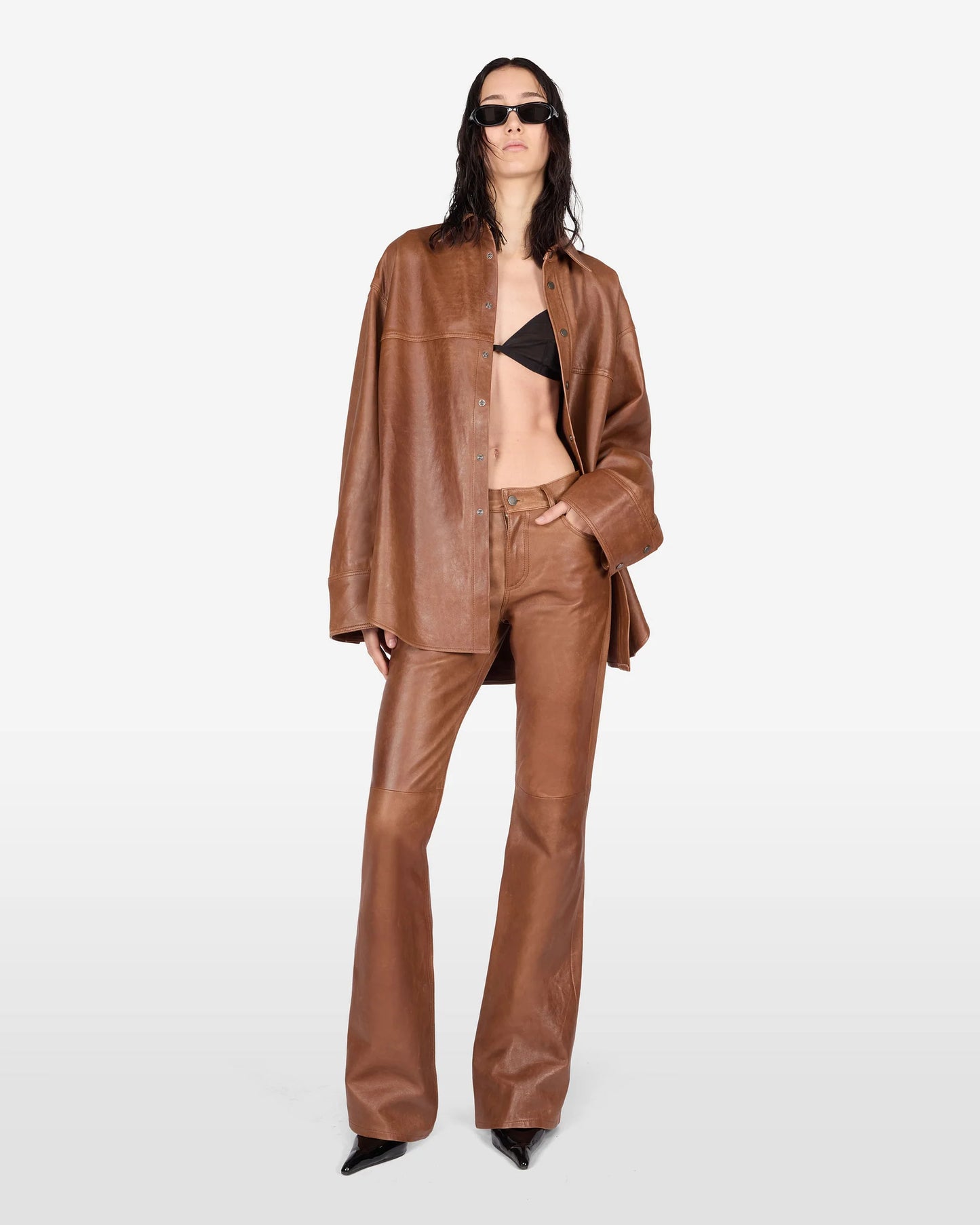 HAIKURE VICTORIA silky leather shirt tan