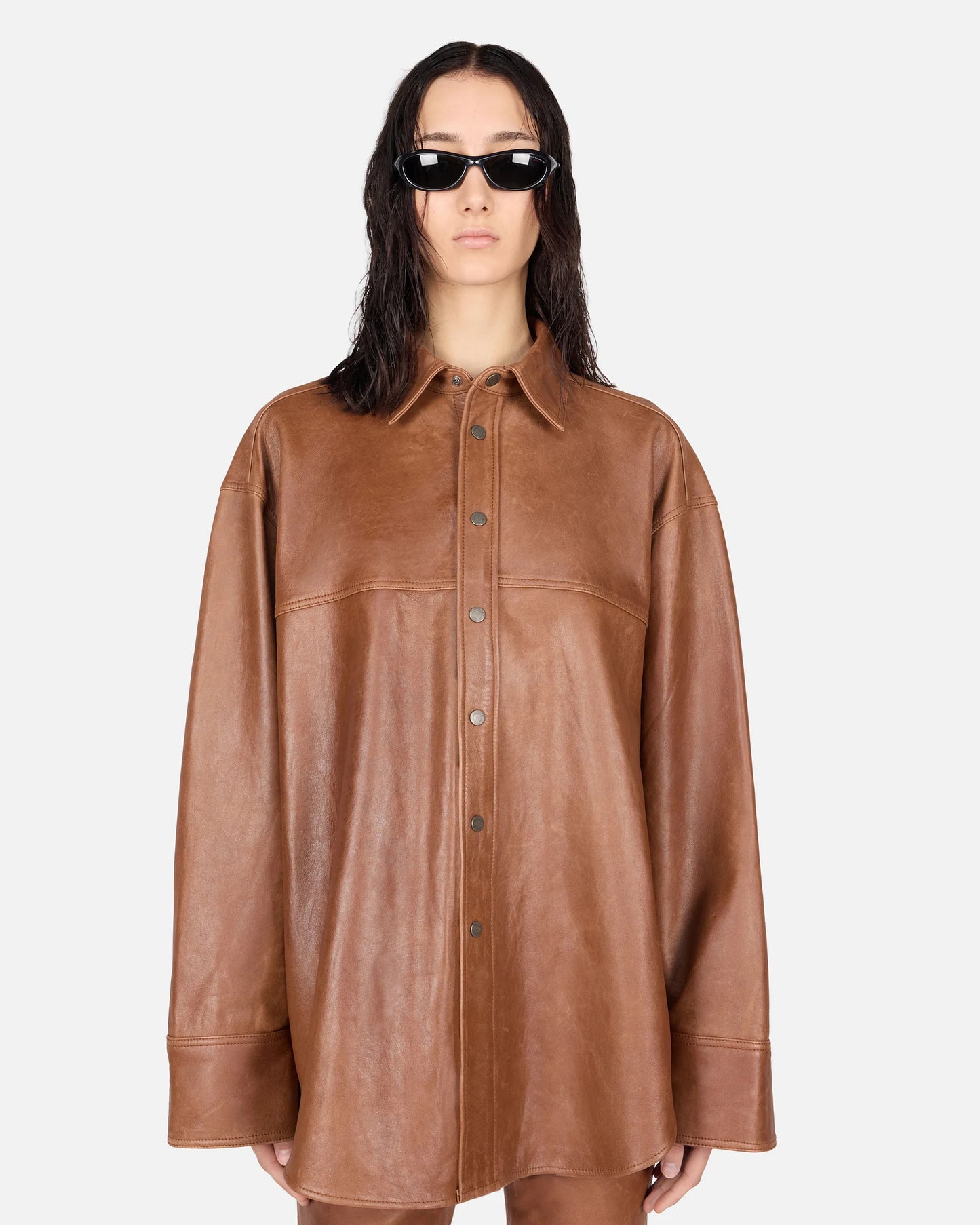 HAIKURE VICTORIA silky leather shirt tan