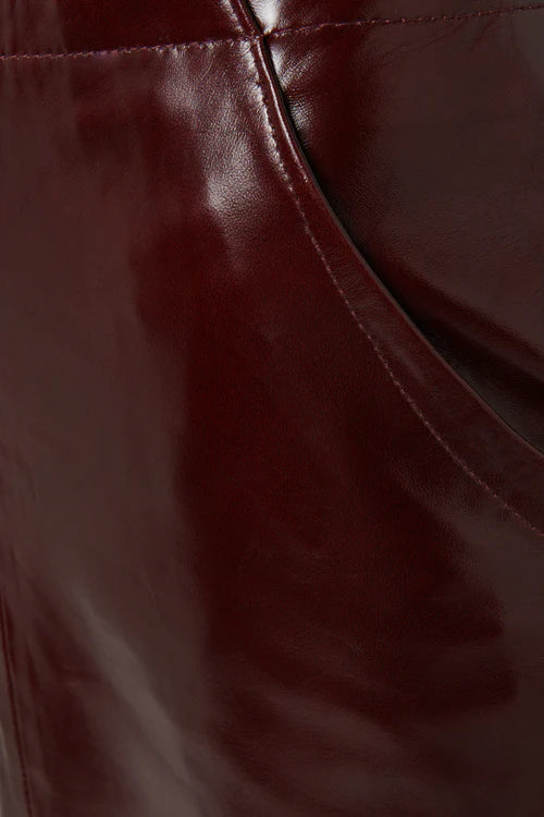 REMAIN burgundy leather midi skirt