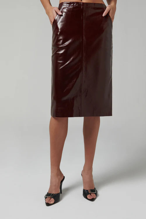 REMAIN burgundy leather midi skirt