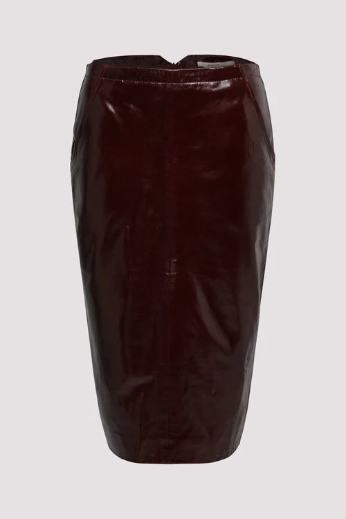 REMAIN burgundy leather midi skirt