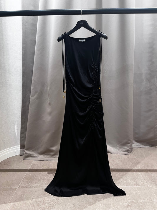 GANNI W0381 long pleated dress black