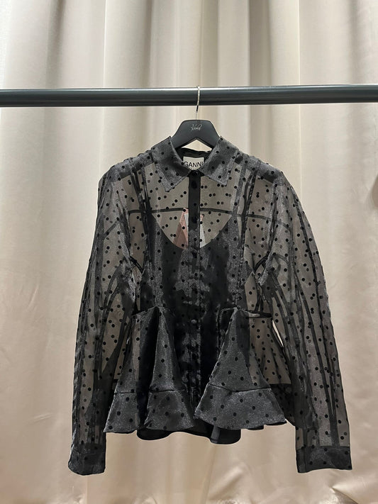 GANNI Flocked Organza Peplum Shirt
