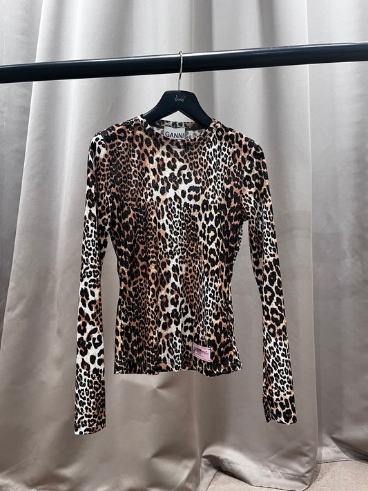 GANNI T4208 t-shirt long sleeve leopard print