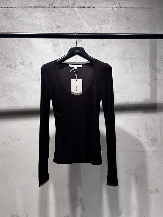 REMAIN mesh trim long sleeve t-shirt chocolate