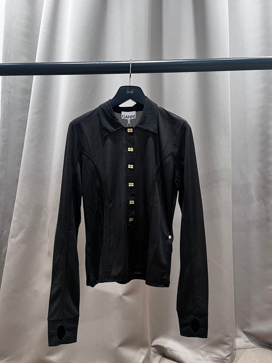 GANNI T4241 t-shirt long sleeve dark grey