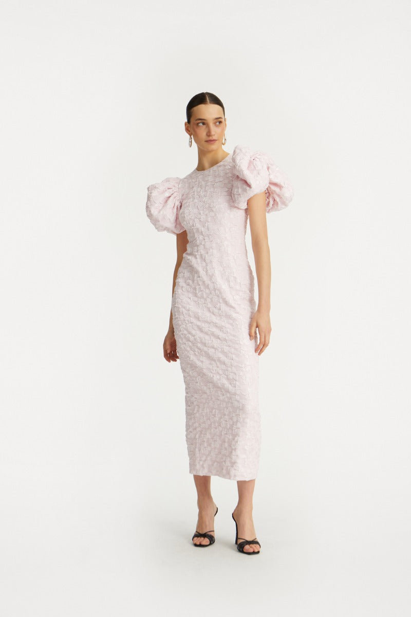 Rotate jacquard puff midi dress