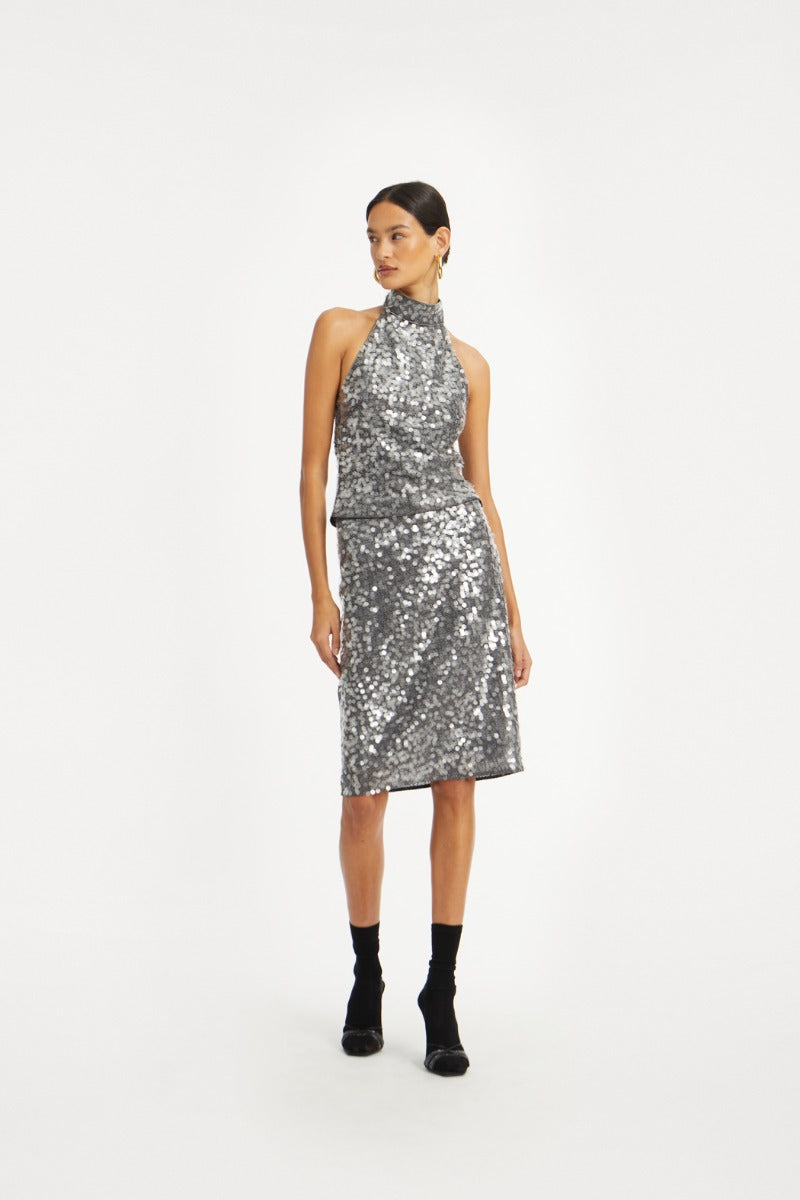 Rotate net Sequin midi skirt
